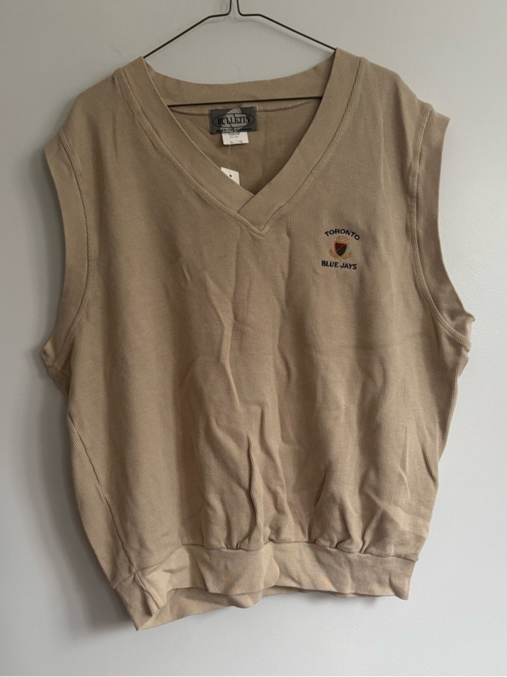 Vintage Toronto Blue Jays Beige Tan Sweater Vest Embroidered Logo Bulletin XL